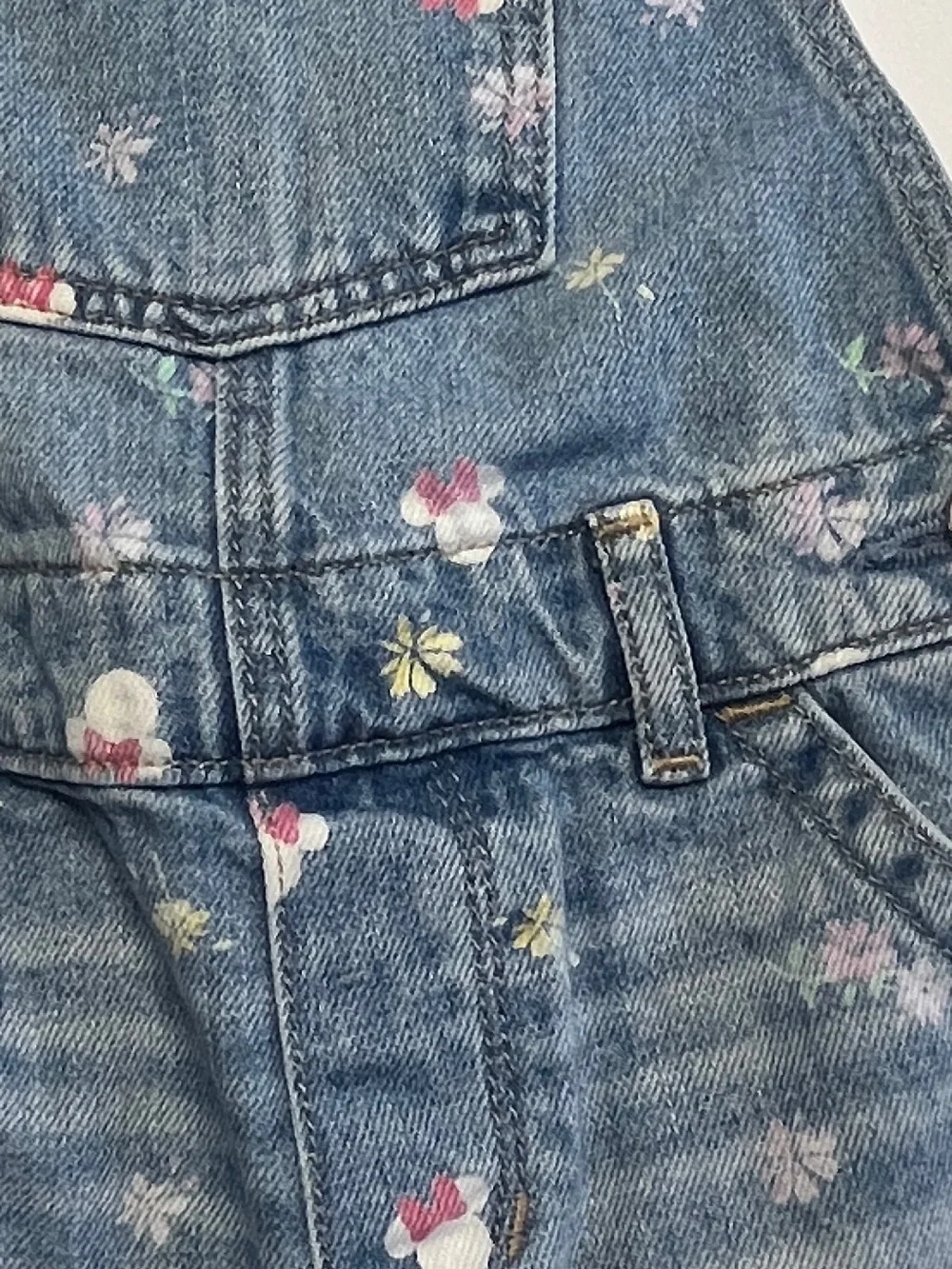 GAP Disney Denim One-Piece Overalls with Pink Bow Accents